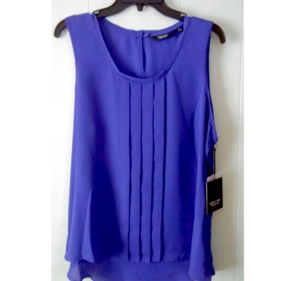 SIMPLY VERA by Vera Wang royal blue sleeveless pleated top L - Picture 2 of 4